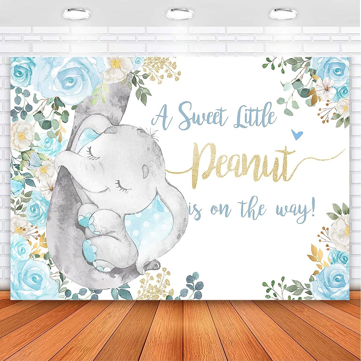 Elephant Baby Shower Backdrop Blue Floral Sweet Little Peanut is on The Way Elephant Baby Shower Party Decorations for Boys